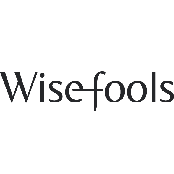 Het logo bestaat uit de naam Wisefools met een verbinding tussen de letters e en f